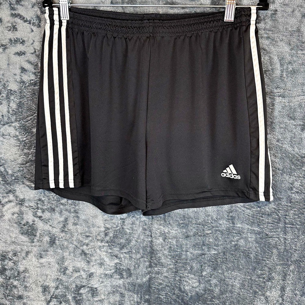 adidas AEROREADY Mens Athletic Shorts L Black White 3-Stripe 4in Elastic